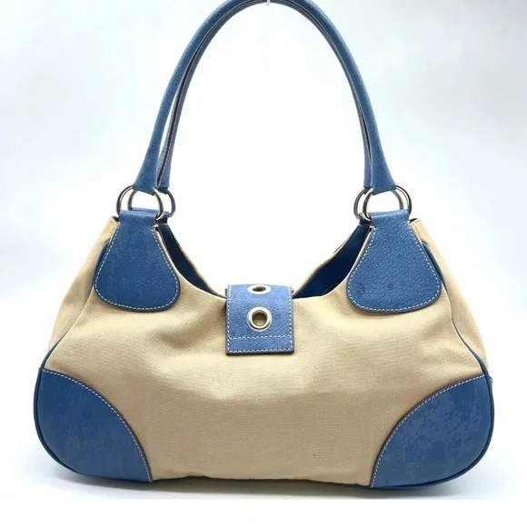 Prada Canapa canvas/leather blue moon and cream shoulder bag - Picture 4 of 16